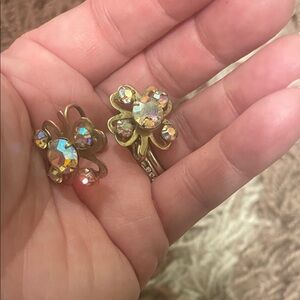Source Unknown Gold Clover Crystal Rings